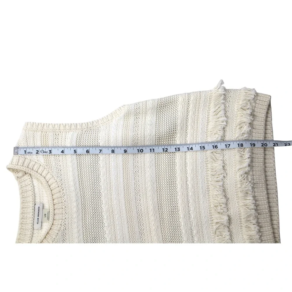 Club Monaco Womens Ivory Striped Fringe Knit Sweater Vest Large Sleeveless Cream